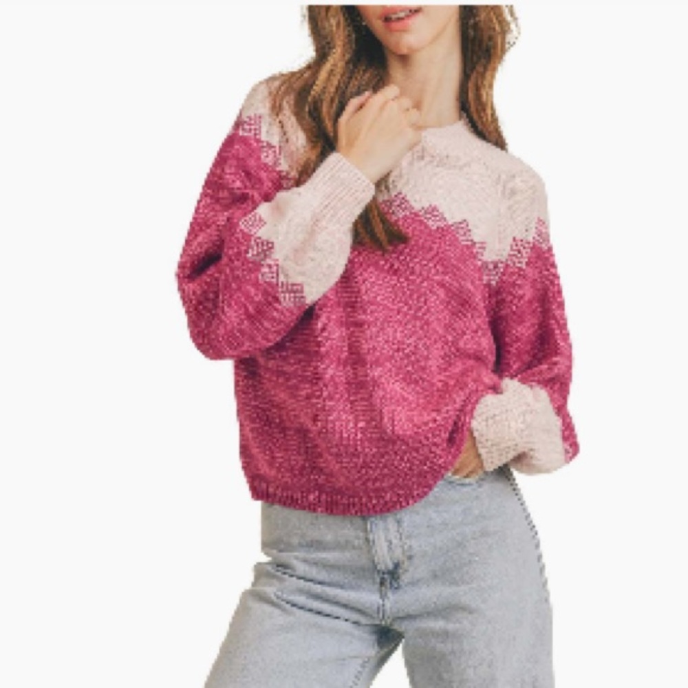 Lush Size Small Raspberry Color Block Crewneck Sw… - image 1